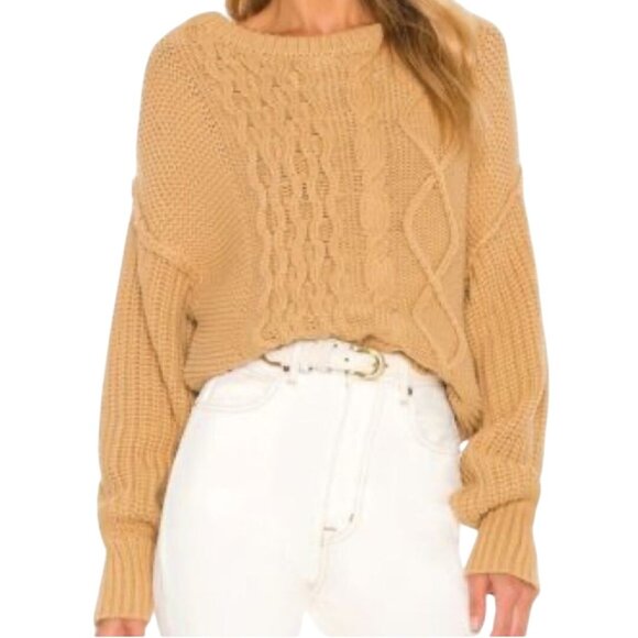 Free People Dream Mixed CableKnit Desert Classic Camel Oversized Sweater Size XL - Picture 9 of 13